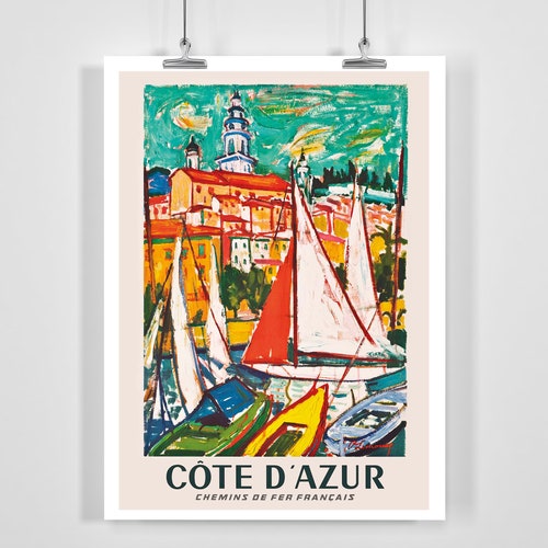 Cote D' Azur France Print French Riviera Vintage Travel | Etsy