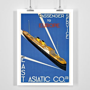 Passenger Service to Europe East Asiatic Co. Ltd Vintage Travel Poster - Framed / Unframed