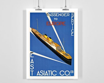 Passenger Service to Europe East Asiatic Co. Ltd Vintage Travel Poster - Framed / Unframed