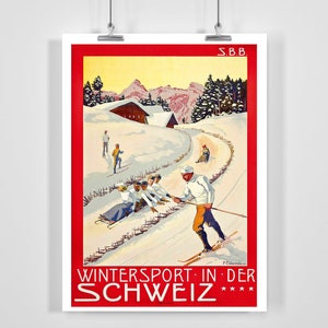 Deporte de invierno In der Schweiz Suiza Vintage Ski Poster - Enmarcado / Sin enmarcar