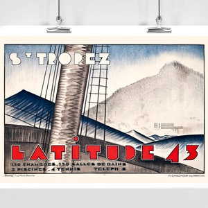 France Saint-Tropez Latitude 43 Vintage Travel Poster - Framed / Unframed