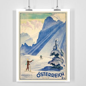 Austria Österreich Winter Snow Mountain Skier Vintage Ski Poster - Framed / Unframed