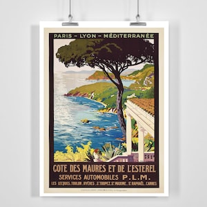 Costa Mediterránea De Marsella a Menton París Lyon Vintage Travel Poster - Enmarcado / Sin marco