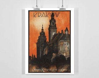 Kraków Poland Vintage Travel Poster - Framed / Unframed