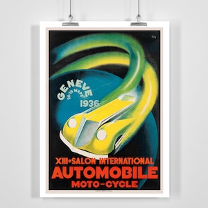 XIII Salón Internacional del Automóvil de Ginebra 1936 Cartel Publicitario Vintage - Enmarcado / Sin marco