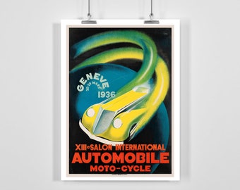 XIII International Motor Show Geneva 1936 Vintage Advertising Poster - Framed / Unframed