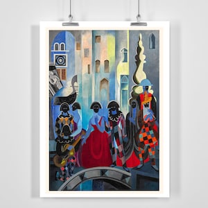 Italien, Karneval in Venedig Vintage Reiseplakat - Gerahmt / Ungerahmt