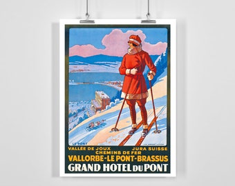 Grand Hotel du Pont Switzerland Vintage Ski Poster - Framed / Unframed