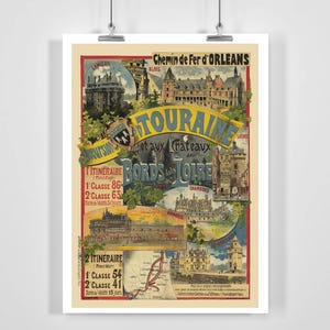 Excursions in Touraine and to the Chateaux on the Banks of the Loire France Vintage Travel Poster - Framed / Unframed