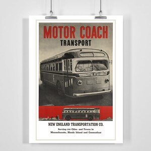Transport of New England Reisebus Vintage Werbeplakat - gerahmt / ungerahmt