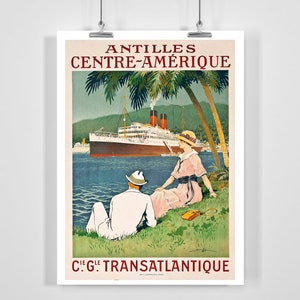 Antillas Mar Caribe América Central América French Line Vintage Travel Poster - Enmarcado / Sin marco