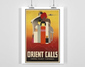 Orient Calls Vintage Travel Poster - Framed / Unframed