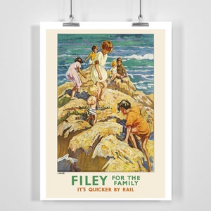 Filey North Yorkshire England Vintage Travel Poster - Framed / Unframed