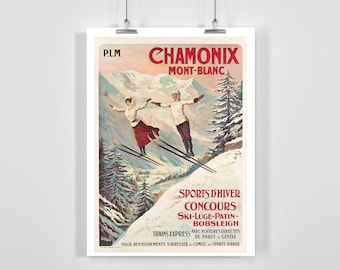 Chamonix Mont Blanc Winter Sports Vintage Ski Poster - Framed / Unframed