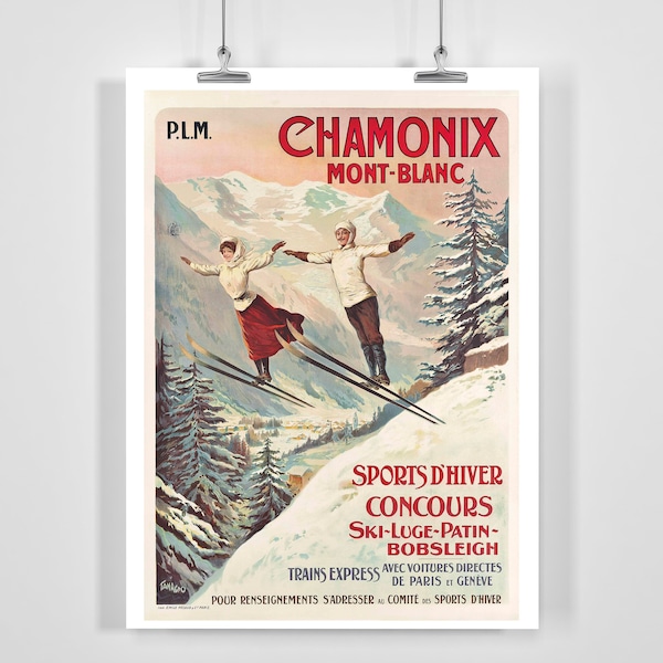 Chamonix Mont Blanc Winter Sports Vintage Ski Poster - Framed / Unframed