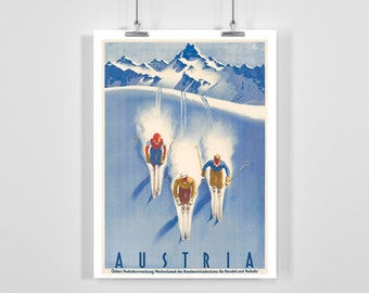 Skiing in Austria Vintage Ski Poster - Framed / Unframed