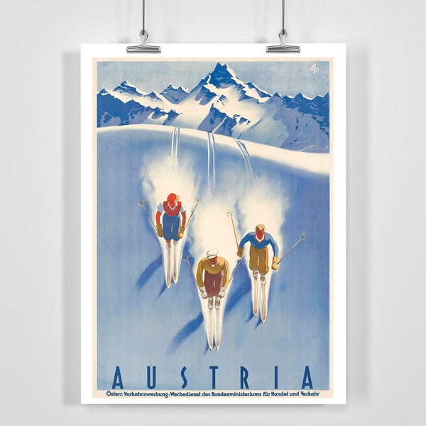 Skilaufen in Österreich Vintage Ski Poster - Gerahmt / Ungerahmt