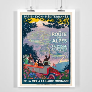 Póster de viaje vintage de la ruta de los Alpes mediterráneos de París y Lyon (enmarcado o sin marco)