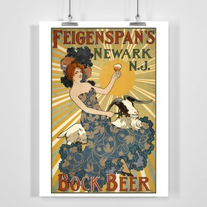 Bock Beer Brewery Circa 1895 Vintage Advertising Poster - Enmarcado / Sin marco