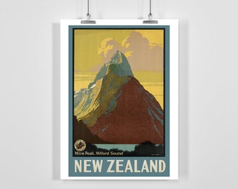 New Zealand Vintage Travel Poster - Framed/Unframed