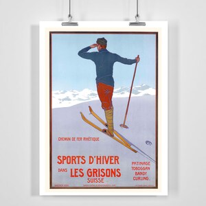 Grisons Switzerland Vintage Ski Poster - Framed / Unframed