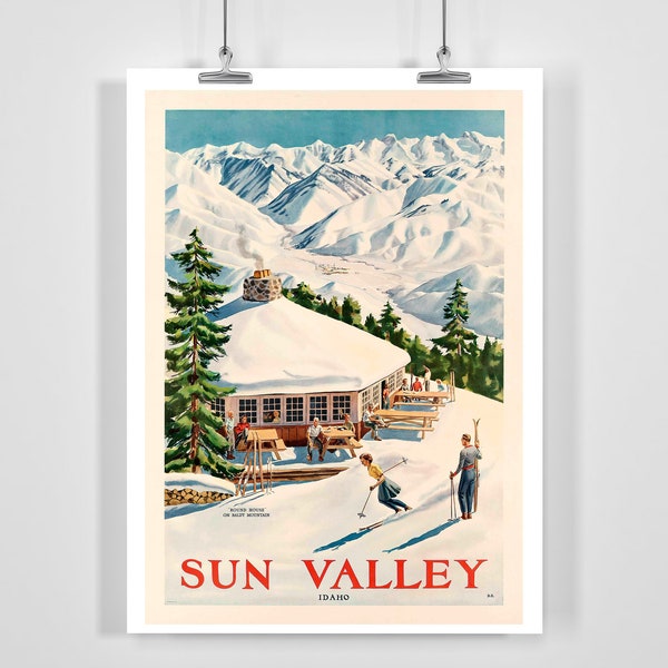 Sun Valley Idaho Mount Baldy Vintage Ski Poster - Framed / Unframed