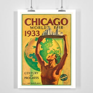 Cartel publicitario vintage de Estados Unidos: Exposición Universal de Chicago de 1933, siglo de progreso (con o sin marco)