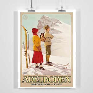 Adelboden Switzerland Vintage Ski Poster - Framed / Unframed