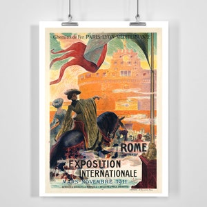 1911 Rom Exposition Internationale Railways de París a Lyon y al cartel publicitario vintage mediterráneo - Enmarcado / Sin marco
