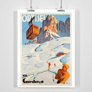 Ortesei Val Gardena Dolomites Italy Vintage Ski Poster - Framed / Unframed