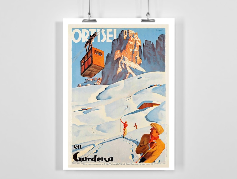 Ortesei Val Gardena Dolomites Italy Vintage Ski Poster - Framed / Unframed