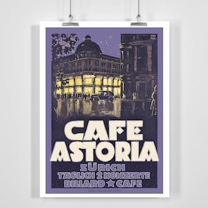 Hotel Cafe Zurich Switzerland Vintage Travel Poster - Framed / Unframed