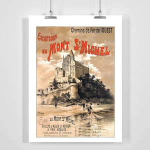 Excursions to Mont Saint-Michel Normandy France Vintage Travel Poster - Framed / Unframed