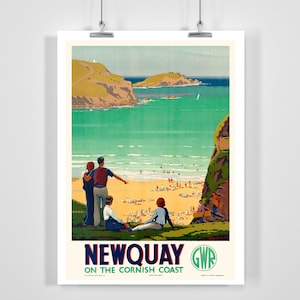 Newquay on the Cornish Coast Vintage Travel Poster - Framed / Unframed