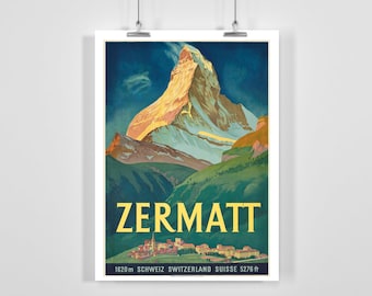 Zermatt Switzerland Vintage Travel Poster - Framed / Unframed