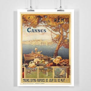 Cannes French Riviera France Vintage Travel Poster - Framed / Unframed