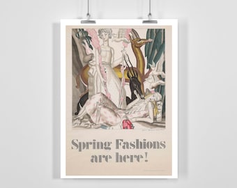 Spring Fashions Are Here Vintage Art Deco Poster by Jean Dupas - Framed / Unframed