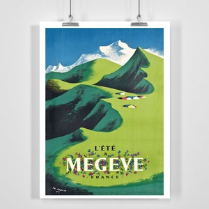 L'Ete a Megeve Wintersportort Frankreich Vintage Reiseplakat - Gerahmt / Ungerahmt