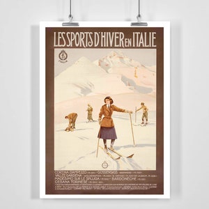 Cortina D&#39;Ampezzo Val Gardena Bardonecchia Madesimo Winter Sports in Italy Vintage Ski Poster - Framed / Unframed