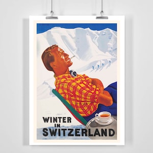 Póster de esquí vintage Invierno en Suiza, enmarcado/sin marco