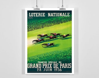 Vintage Horse Race Grand Prix de Paris 1936 Lotería Nacional Vintage Art Deco Poster - Enmarcado / Sin marco