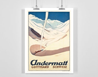 Andermatt Gotthard Pass Switzerland Vintage Ski Poster - Framed / Unframed