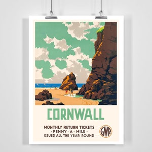 Cornwall South West England Vintage Reiseposter - Gerahmt / Ungerahmt