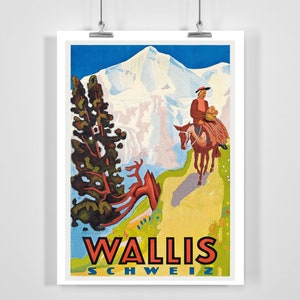 Wallis Schweiz Switzerland Vintage Travel Poster - Framed / Unframed