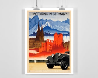 Motoring in Germany Vintage Travel Poster - Framed / Unframed