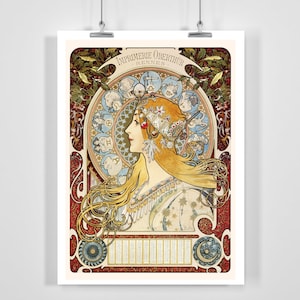 Kalendarz zodiaku do La Plume 1897 – plakat vintage autorstwa Alphonse'a Muchy – oprawiony / bez ramki