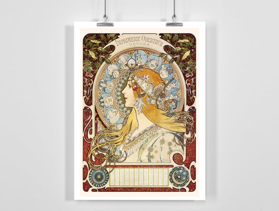 Zodiac Calendar for La Plume 1897 Vintage Poster by Alphonse Mucha Framed /  Unframed - Etsy