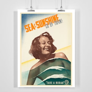 Sea and Sunshine Go by Train Australien Vintage Werbeplakat - Gerahmt / Ungerahmt