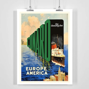 Cunard Europe America Vintage Travel Poster - Framed / Unframed
