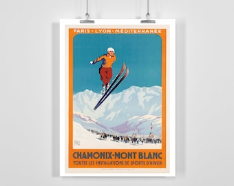 Chamonix Mont Blanc All Winter Sports Facilities Vintage Ski Poster - Framed / Unframed